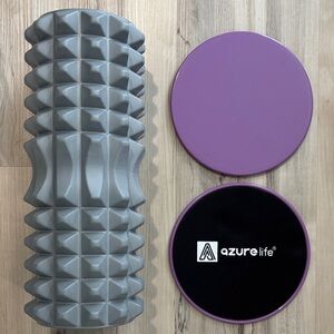 Gray Foam Roller and Purple Exercise Sliders NEVER USED